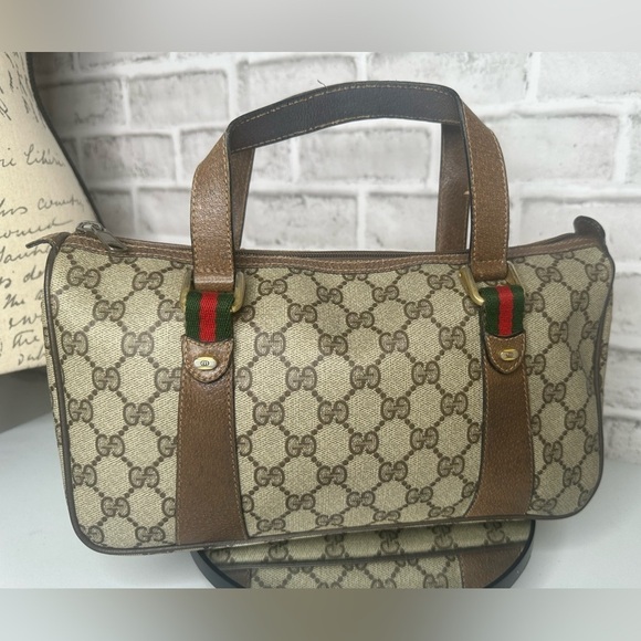 GUCCI Accessory Collection Vintage Satchel Bag GG coated canvas Top zip closure - Picture 4 of 10